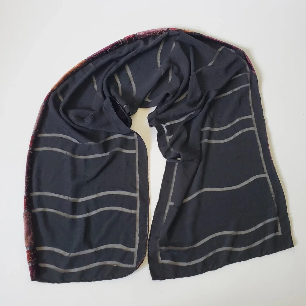 Stitched Velvet Burnout Rectangle Scarf Earthy Jewel Tone‎ Artsy Goth Witchy